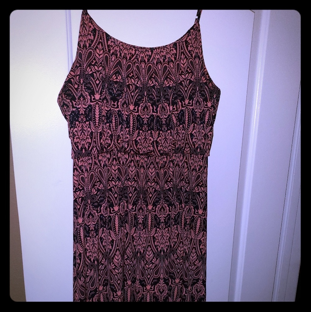 Navy blue and coral maxi dress